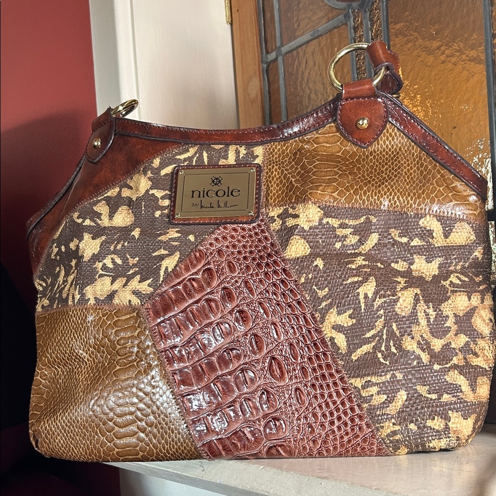 Nicole by Nicole Miller Floral and Croc Pattern Shoulder Bag